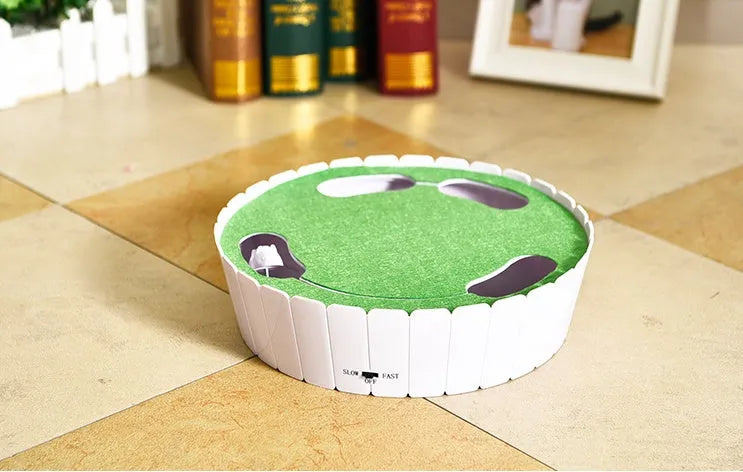 Automatic rotating mouse cat teaser toy in blue, green, or rose red, 26cm diameter, remote control and two speeds