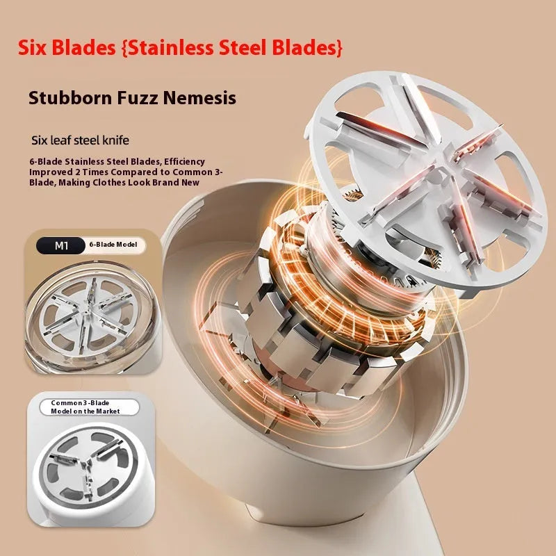 Purple and beige digital display fur ball trimmer lint removers with different blade head configurations.