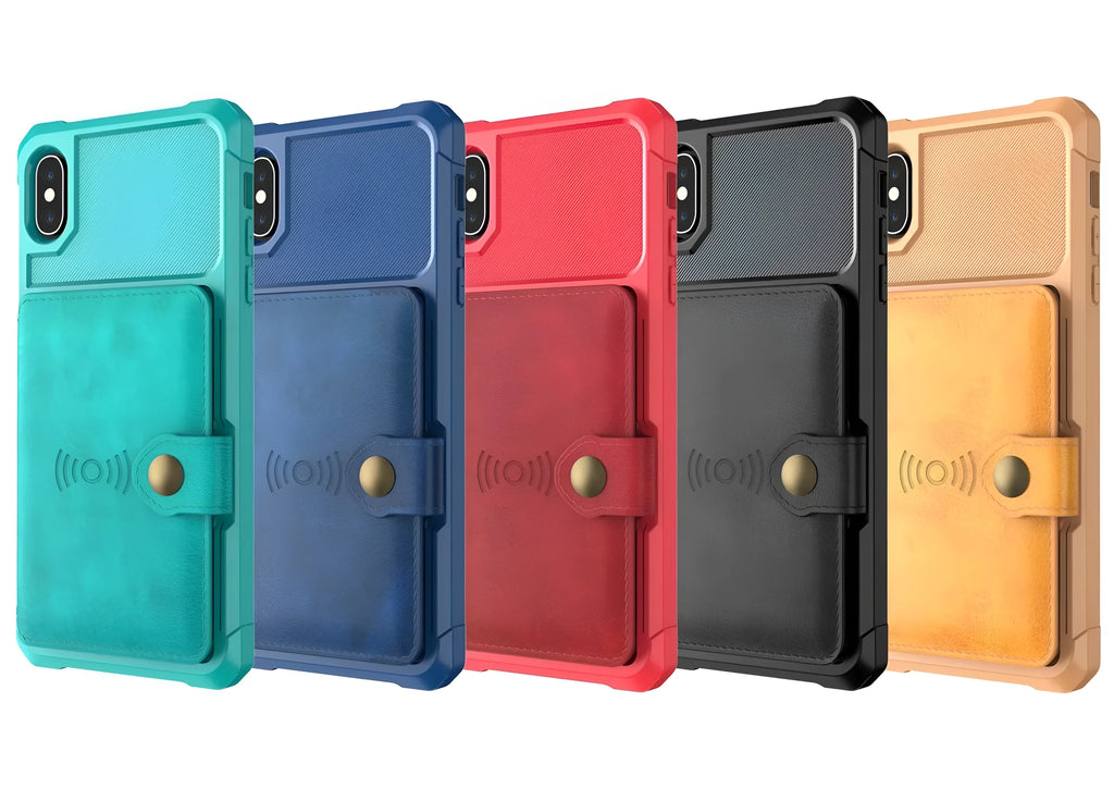 PU mobile phone case with a geometry pattern for iPhone and Samsung models in multiple colours.