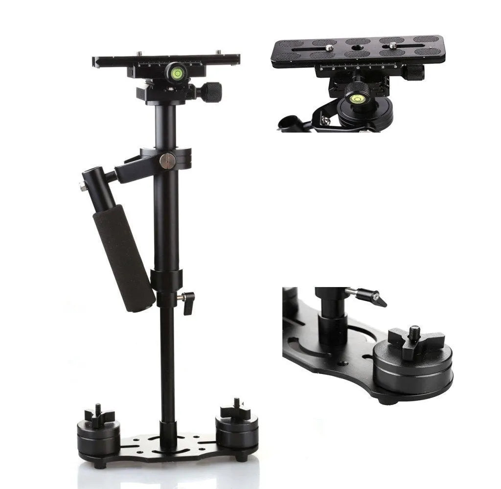 Black S40 and S60 handheld camera stabilisers with adjustable height mechanism