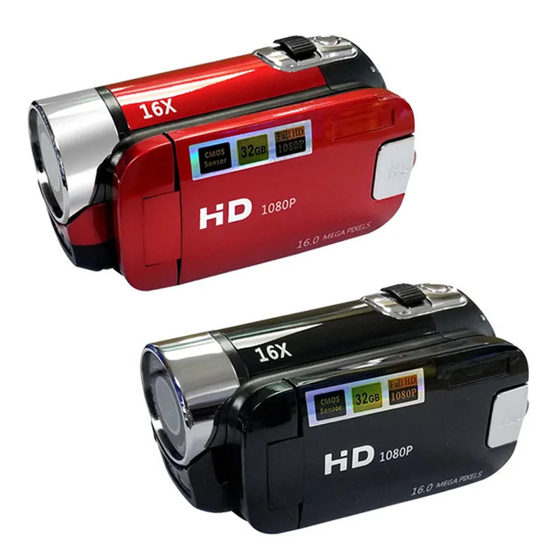 1080p children's gift camera with 16MP resolution and 16x digital zoom in black, pink, red, silver, or white