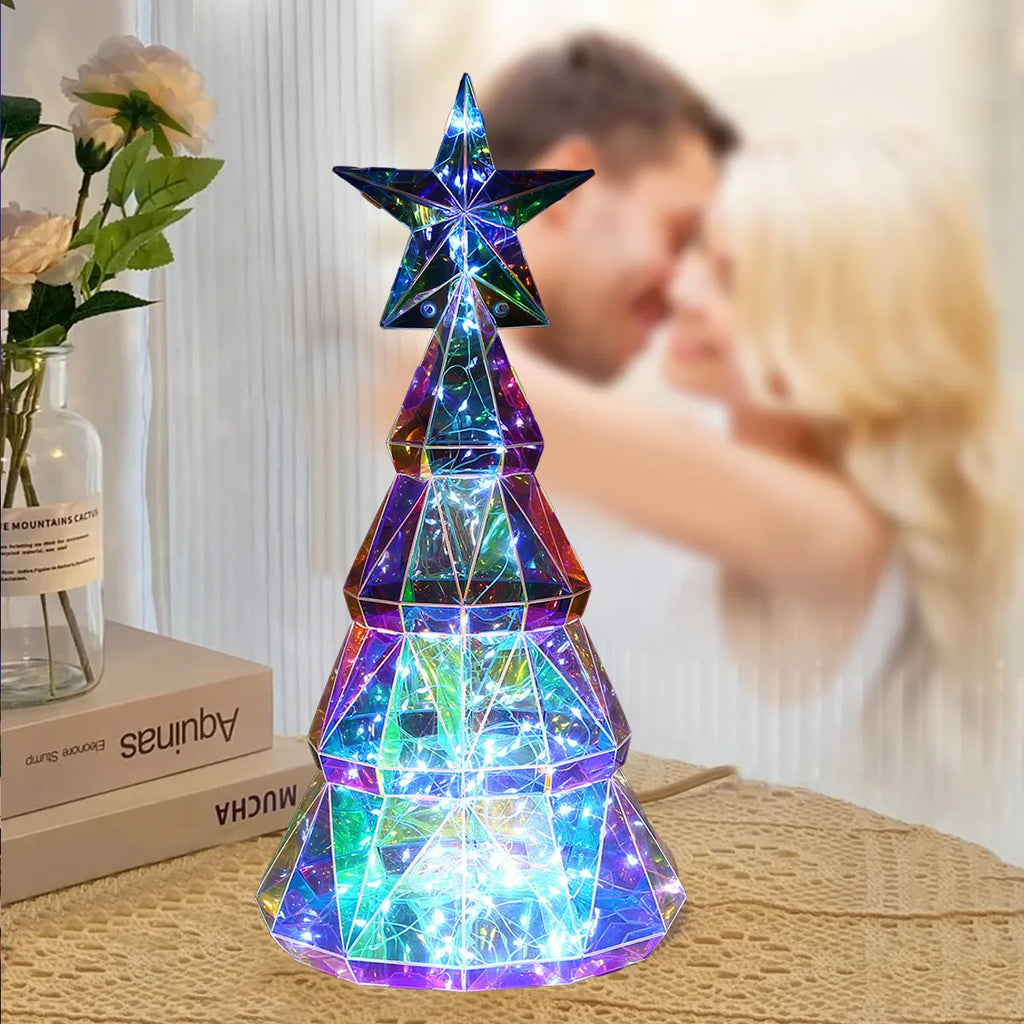 Colourful cartoon Christmas tree LED decorative light on white background