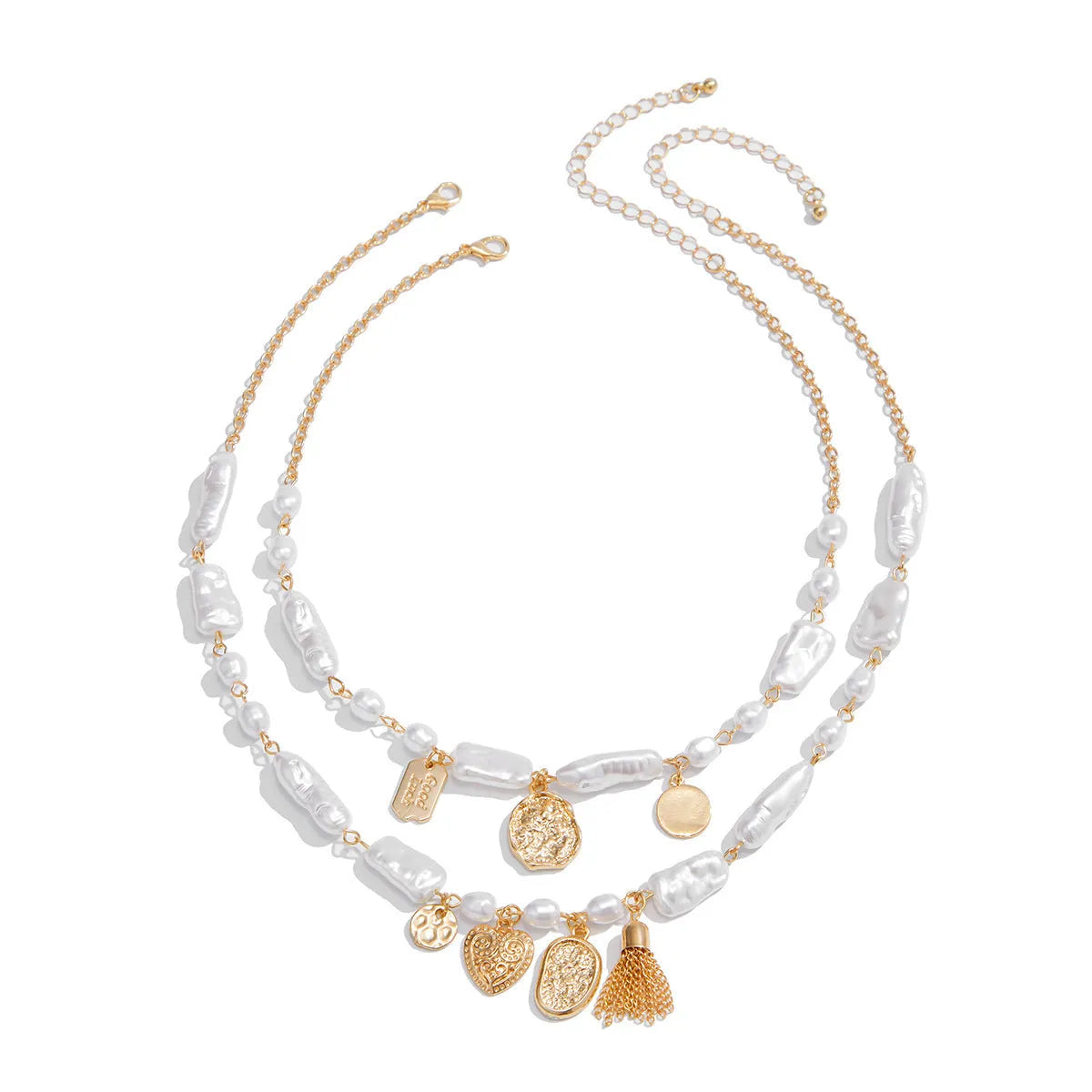 French pearl light luxury clavicle ocean necklace for women, shell element geometric shape, gold colour, adjustable chain 41-50cm