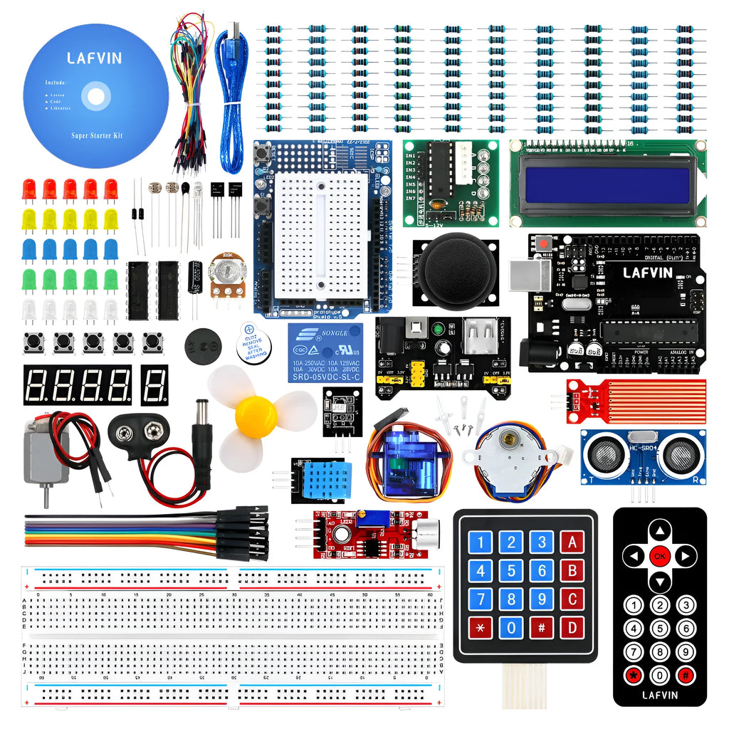 LAFVIN Arduino UNO R3 super starter kit with blue development board and numerous electronic components