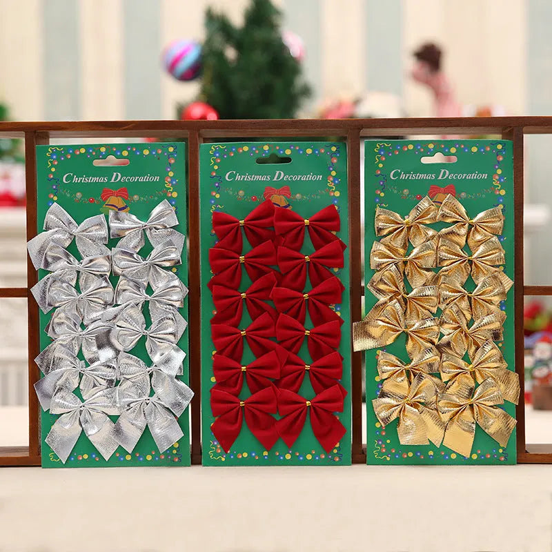 5cm polyester Christmas tree decoration bows in gold, red, red gold, and silver colours