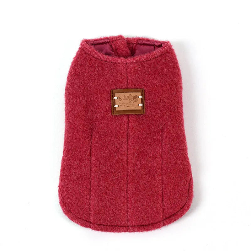 Small dog wearing blue Korean cashmere vest style cotton clothing for autumn and winter