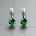 Copper women's earrings with diamond design and inlaid zircon detail in blue, green, or colour variants.
