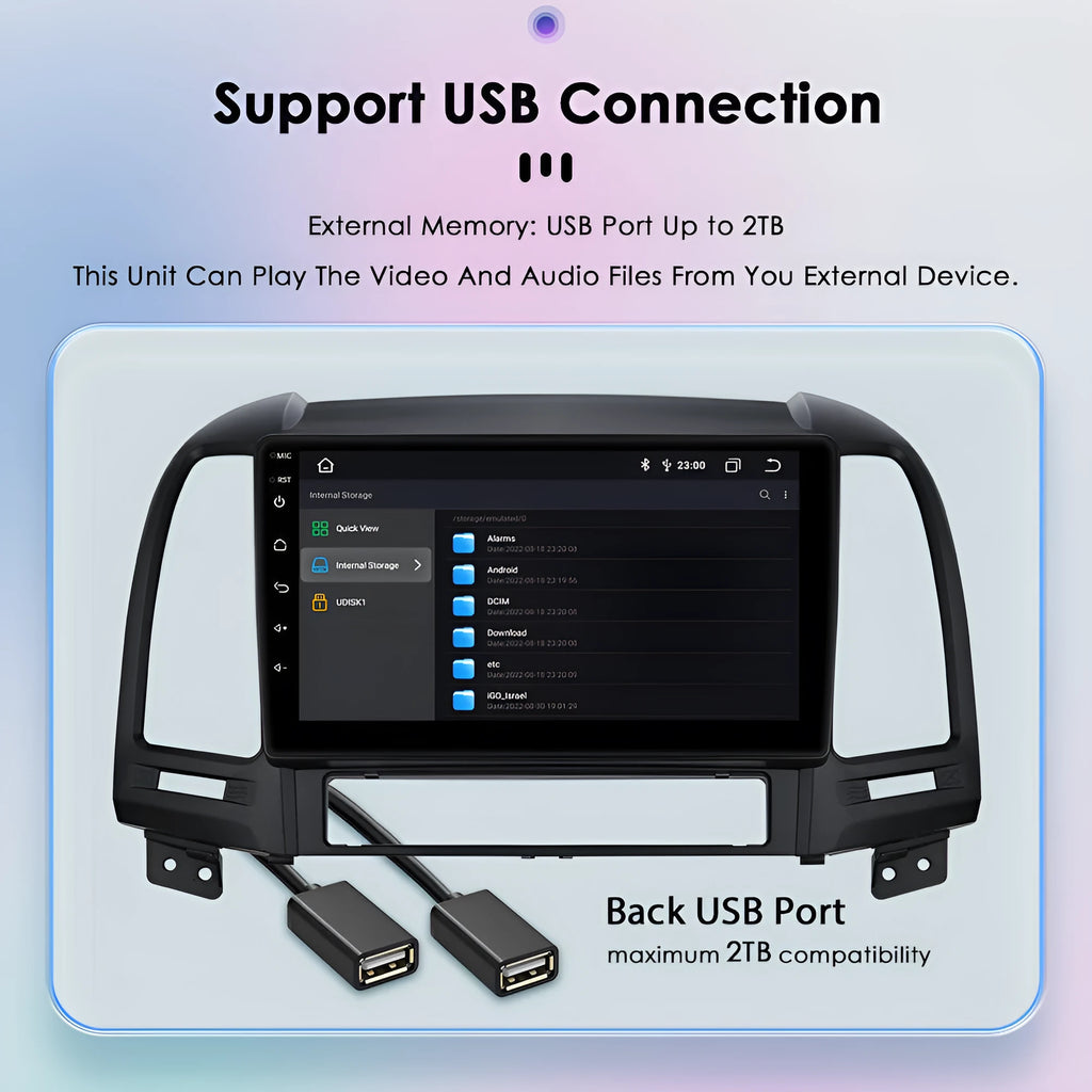 Hyundai Santa Fe 2 06-12 Android car GPS navigation 9 inch HD LCD octa-core CarPlay unit