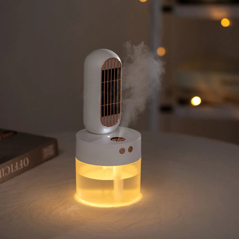 Small black and white humidifier fan with mechanical controls and oscillation function