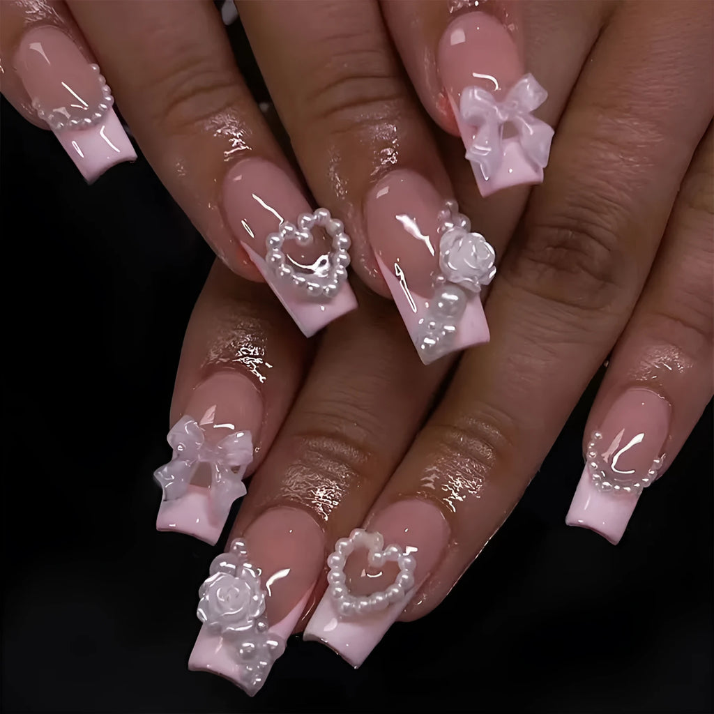 French love pearl removable nail stickers in colour XD93 with jelly glue and polish rub