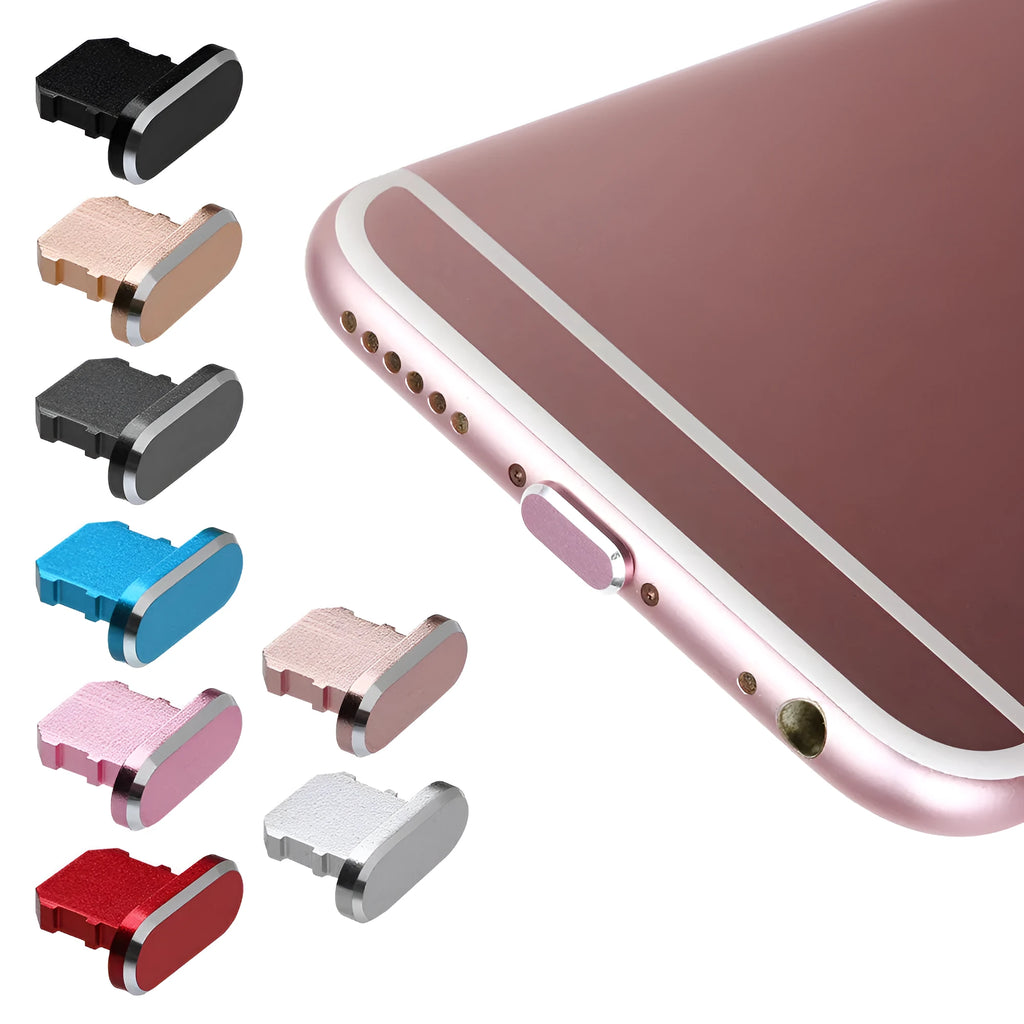 Aluminium alloy iPhone charging port dust plug in multiple colour options.