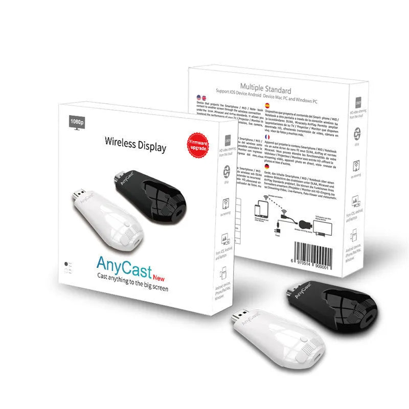 Mirascreen Anycast wireless HDMI receiver, 105 x 105 x 20mm, black or white, 1080p output