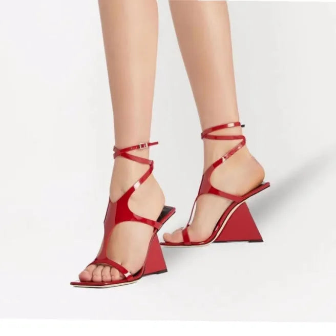 Women's black square-toe high heel sandals with buckle fastening and 9.5cm heel