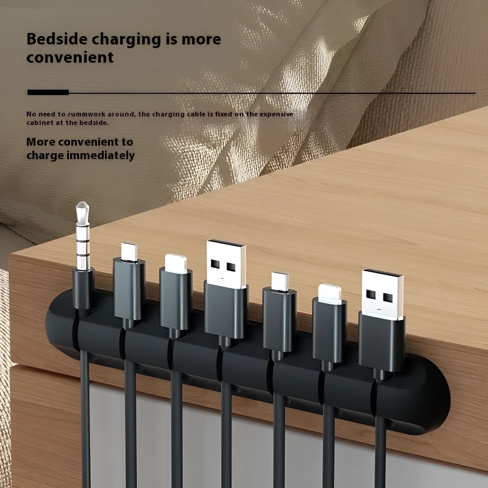 Desktop fixed charging cable storage protector plastic cord manager in black