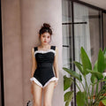 Korean style high-waisted one-piece swimsuit in quick-dry polyester fabric