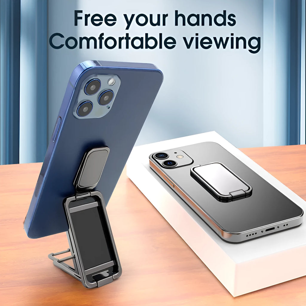 Foldable zinc alloy mobile phone stand with retractable ring bracket in silver colour