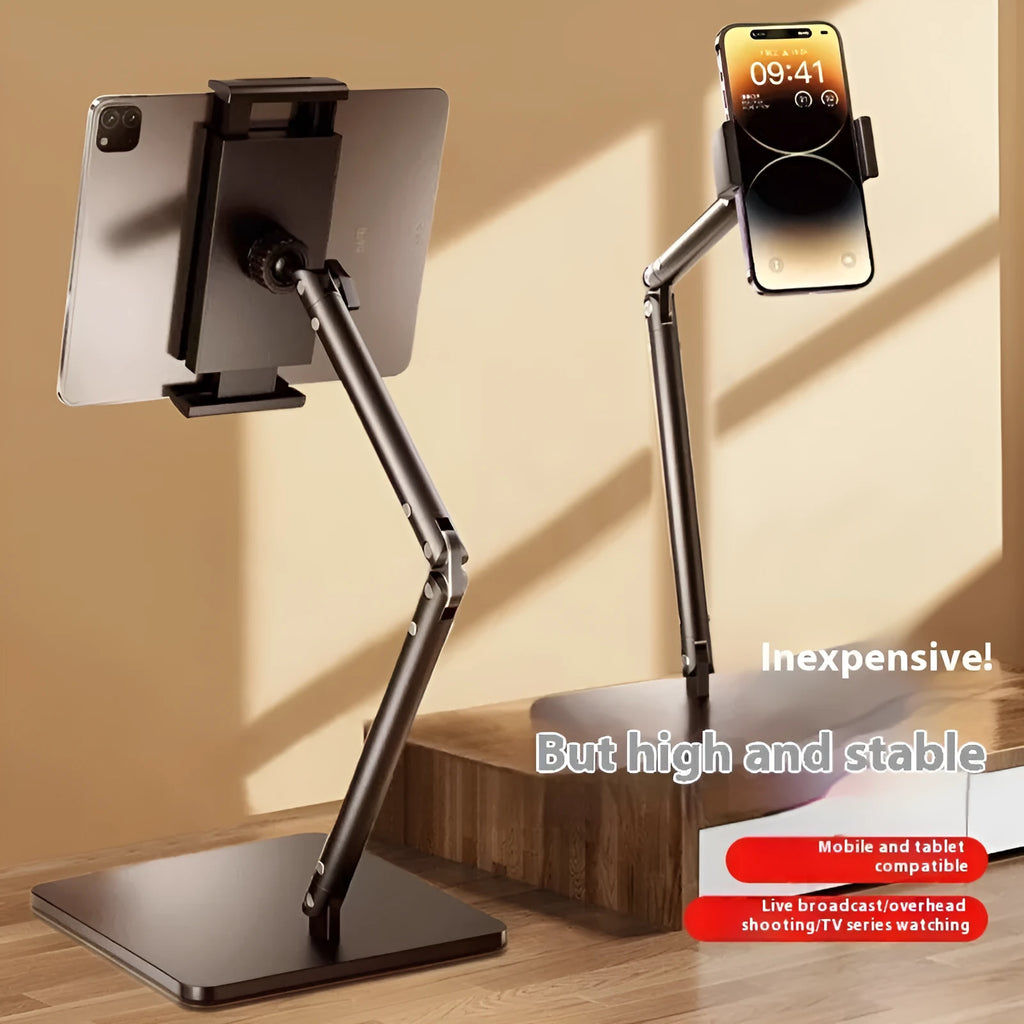 Alloy metal desktop phone bracket with adjustable arms and remote control for live streaming