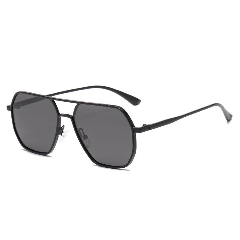 Men's irregular polarized sunglasses with black frame and grey lenses for driving and outdoor use