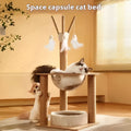 Wooden cat climbing frame with integrated space capsule in luxury grey finish
