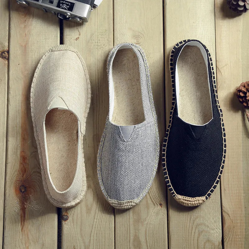 Men's round-toe canvas lace-up casual shoes in solid colours on a white background.