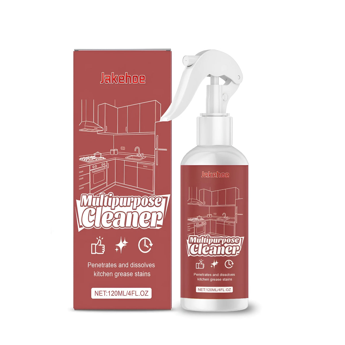 120ml multipurpose kitchen cleaner spray bottle with water-based degreasing formula