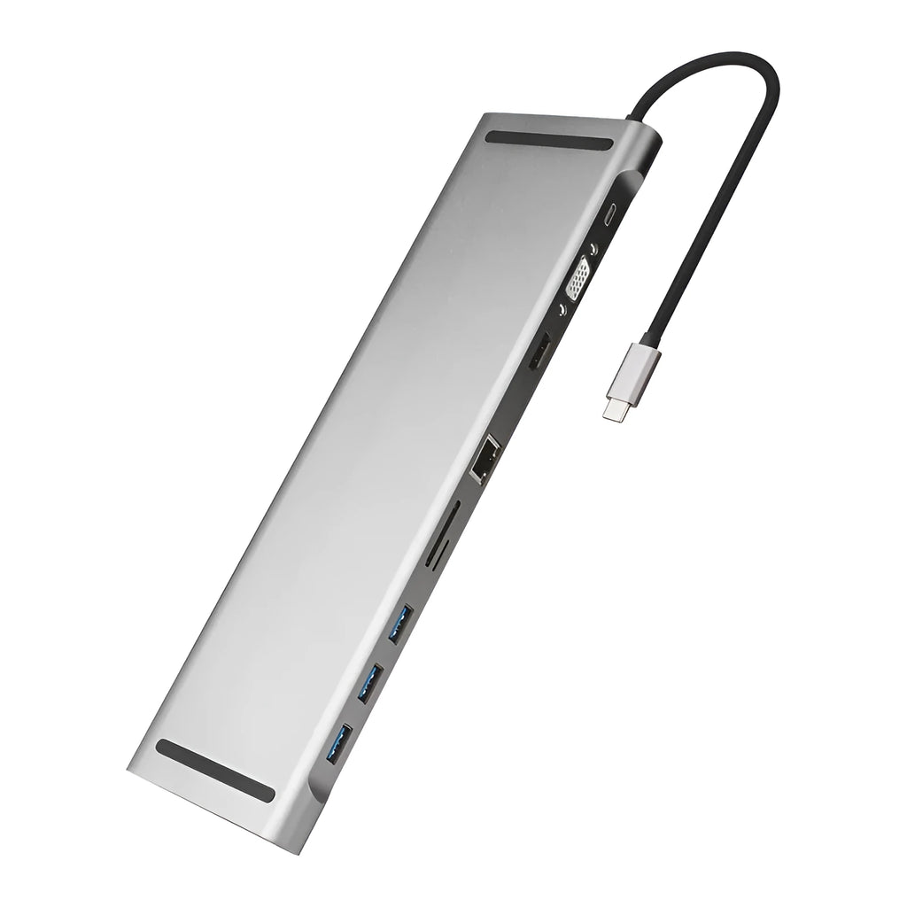 Ten-port aluminium docking station with cooling bracket for HDMI VGA and Gigabit Ethernet conversion