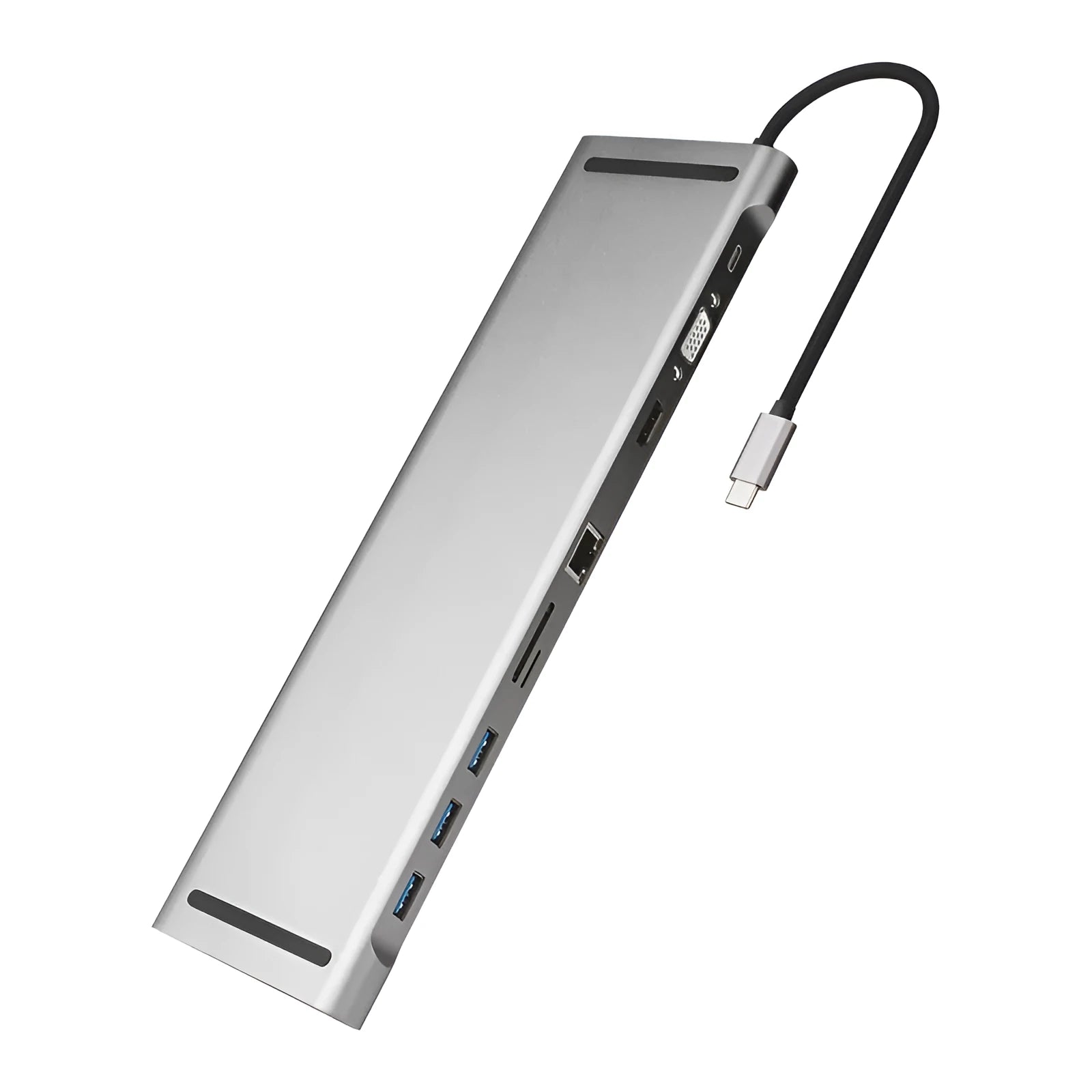 Ten-port aluminium docking station with cooling bracket for HDMI VGA and Gigabit Ethernet conversion