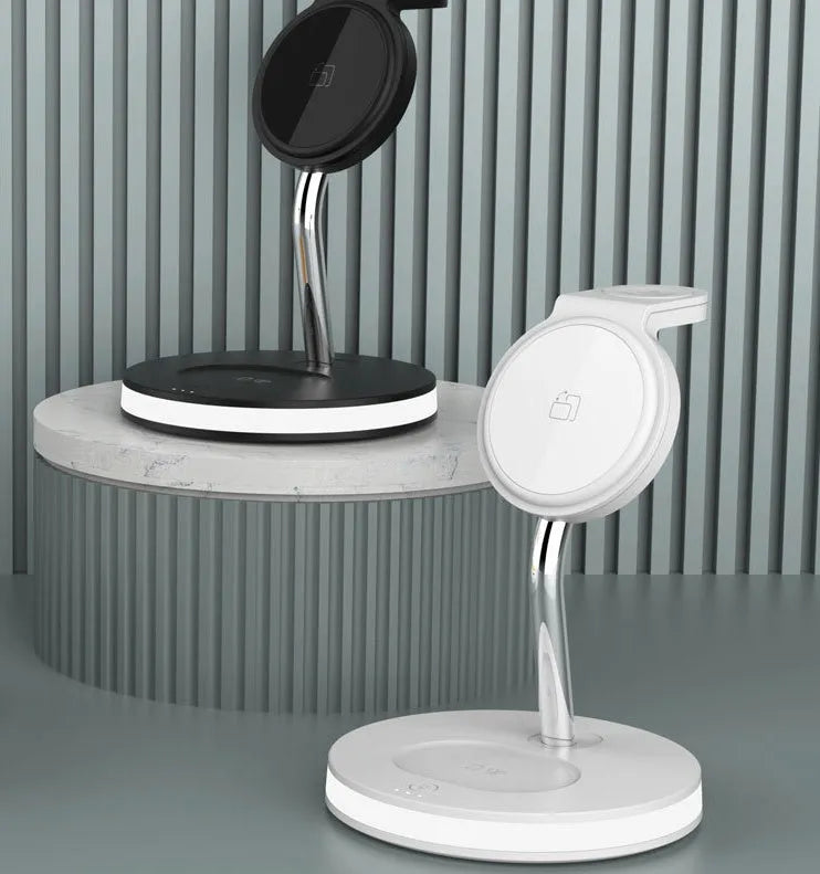 F17 four-in-one wireless charger in black with magnetic lock and indicator light