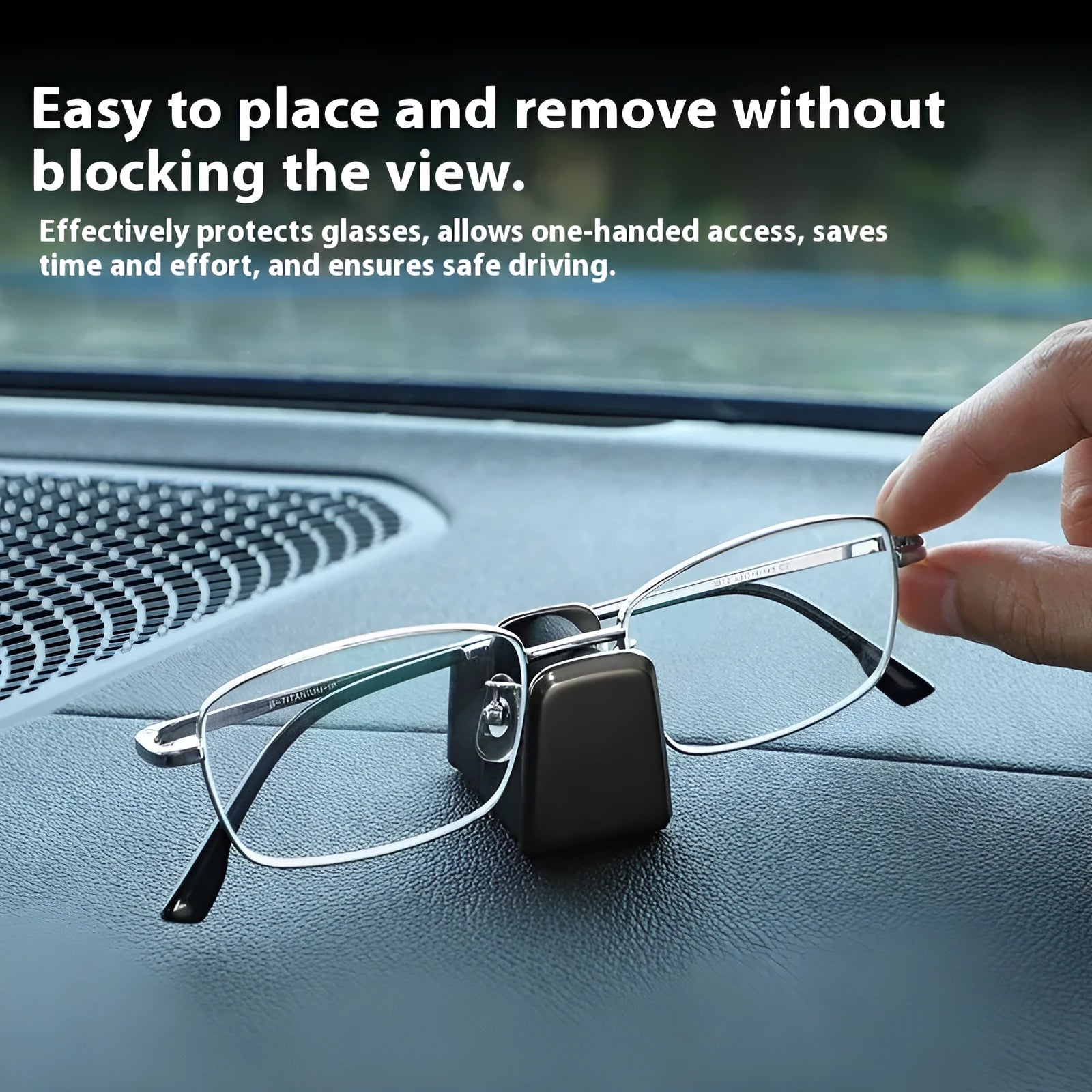Zinc alloy and leather car dashboard glasses clip organiser in green, black, grey, or red