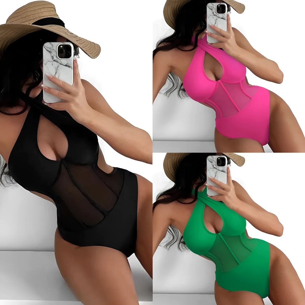 Ladies black one-piece swimsuit bikini with nylon spandex fabric for summer swimming