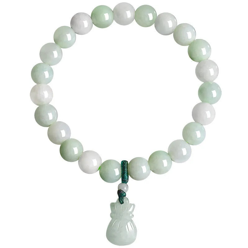 Ice Jade flower bracelet with 8mm beads in national style design