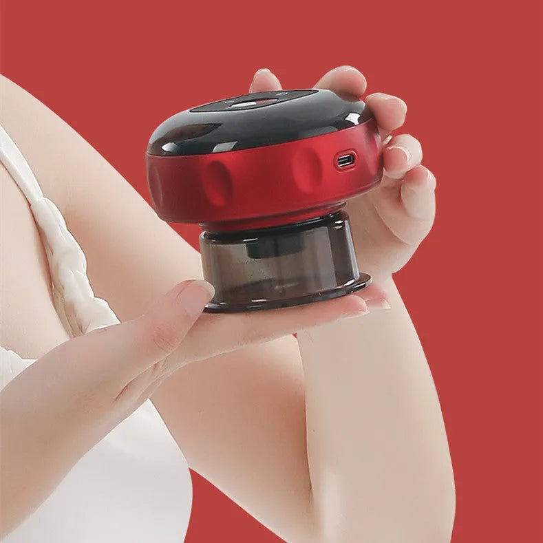 Electric vacuum cupping massage body cups with LCD display and control buttons in black colour variant