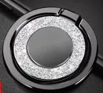 Bling glitter plating metal phone ring holder shown in gold colour, demonstrating 360° rotation on a smartphone.