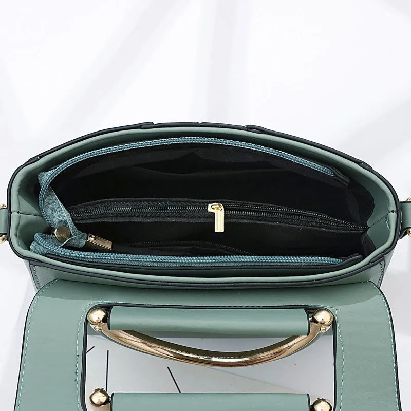 Women's medium PU square shoulder handbag with cover opening and multiple interior pockets