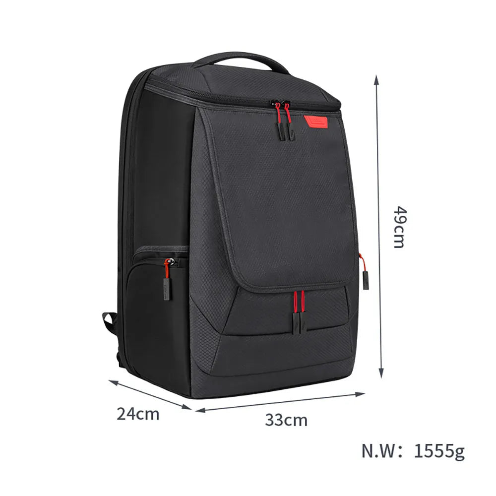 Black nylon game console storage bag for PS5 and console kits, 49 x 33 x 24cm, sewn construction, one bag.