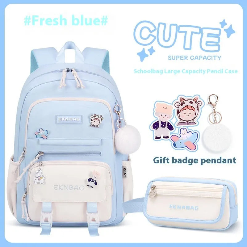 Waterproof Oxford cloth school backpack for girls with curved shoulder straps in six colour options