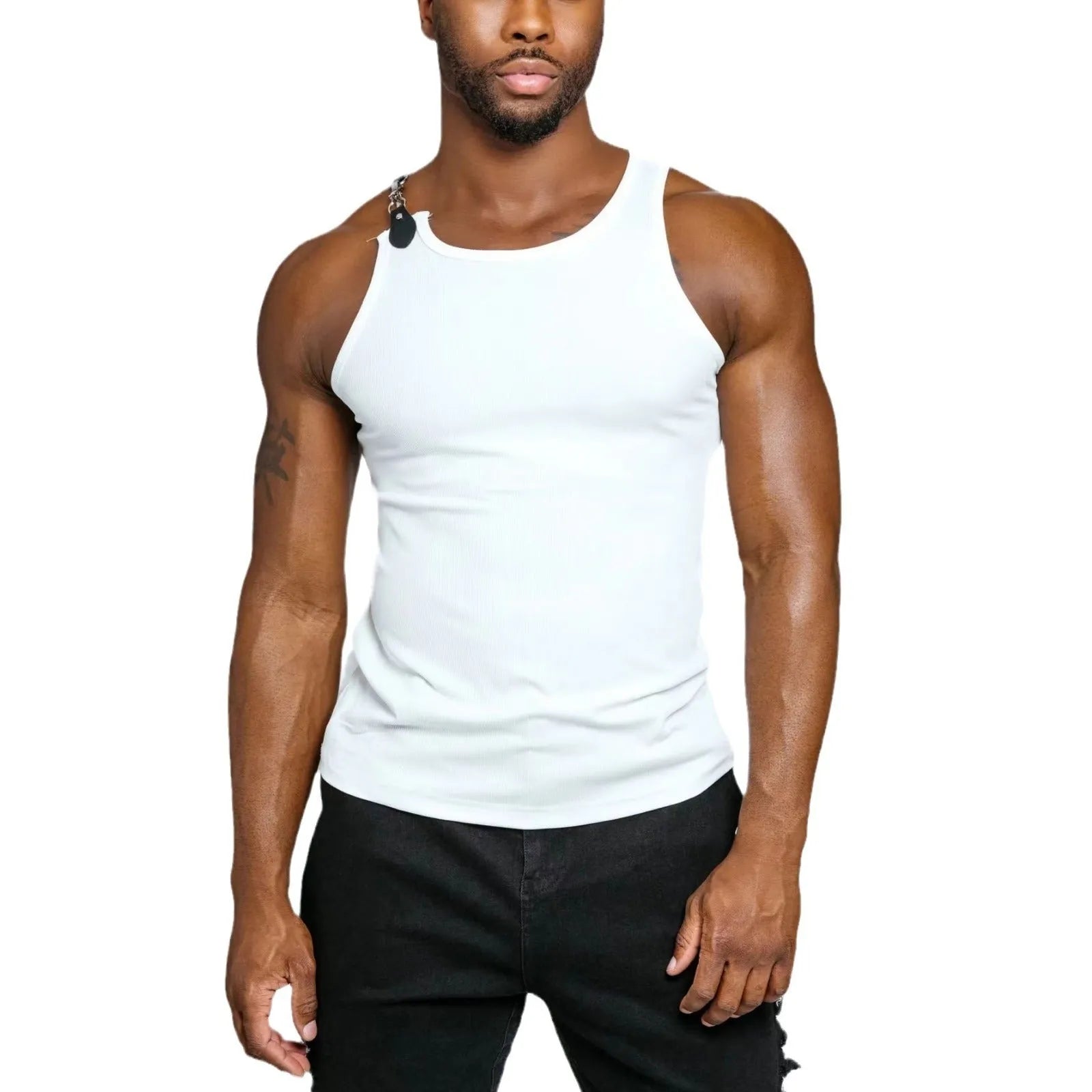 Sleeveless threaded vest in cotton blend fabric, tight-fitting cut in black colour