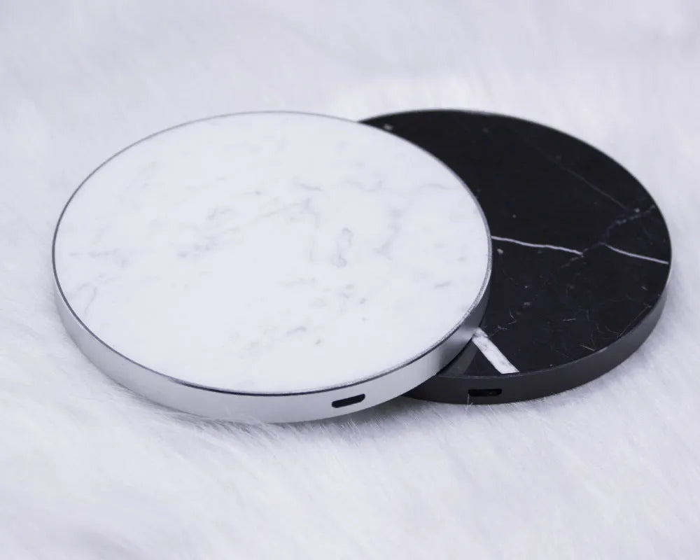 Marble wireless charger 10W Qi pad 100x100x8.5mm in Black or White