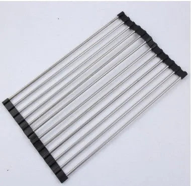 Foldable stainless steel kitchen sink drying rack shown in blue, red, and green colour options