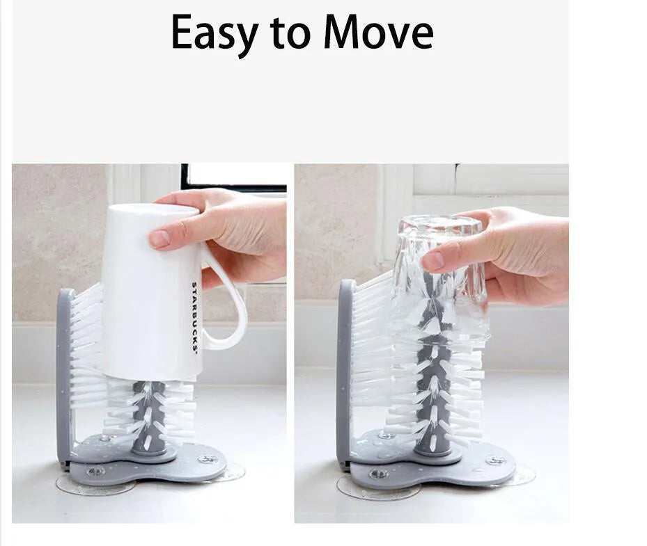 Grey double-head rotating cup brush with suction cups for wall mounting, length 17.5cm.