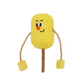 Corn cob shaped cat dental chew toy made from polioprene wood with textured surface