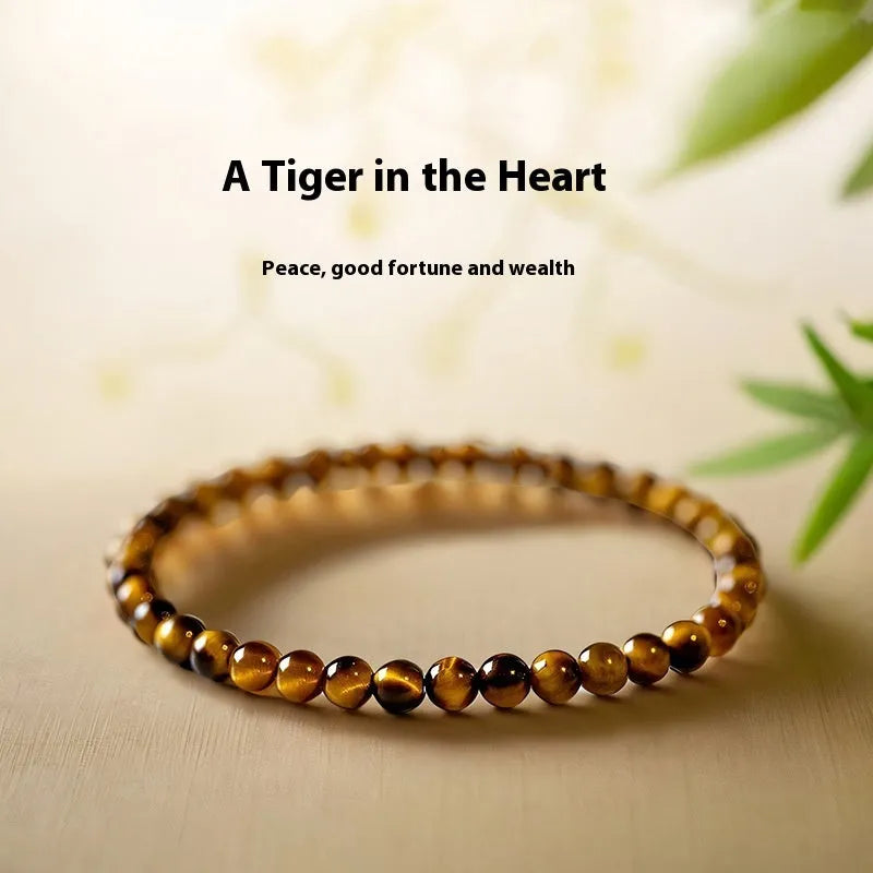 Tigereye stone geometric bracelet in new Chinese style with round beads