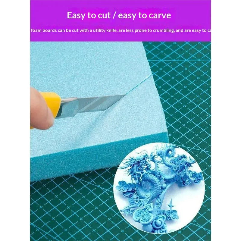 Blue high-density foam board for carving and model making, 2cm thick sheets in multiple sizes