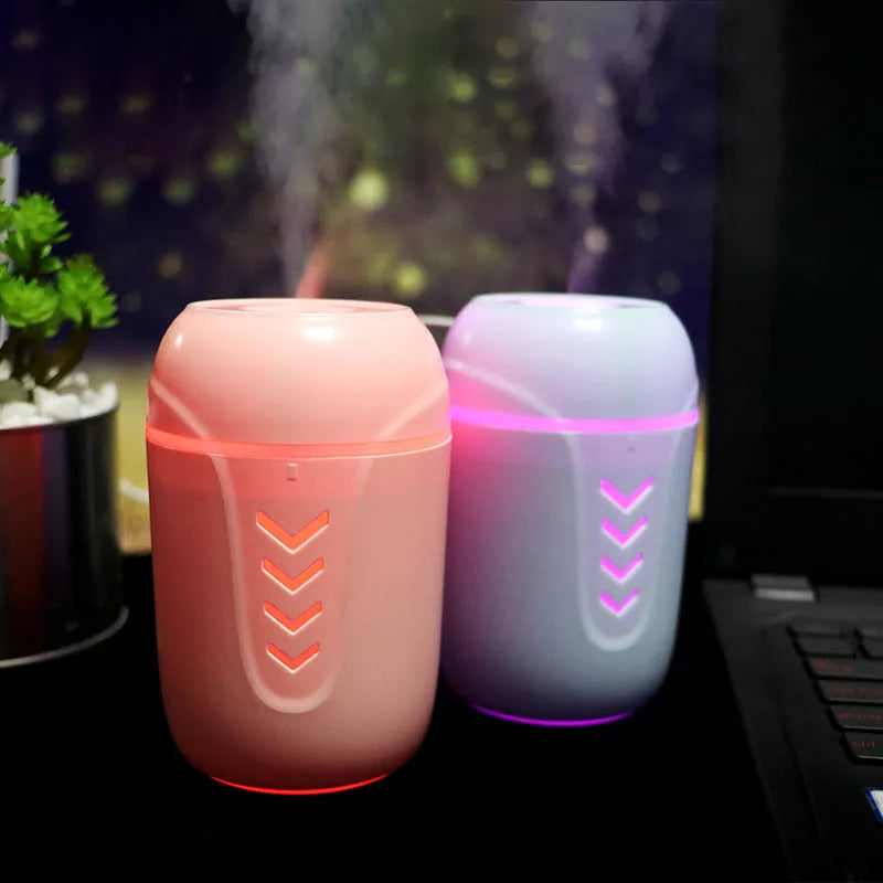 Portable column-shaped car humidifier with aromatherapy function in blue, white, or pink colours