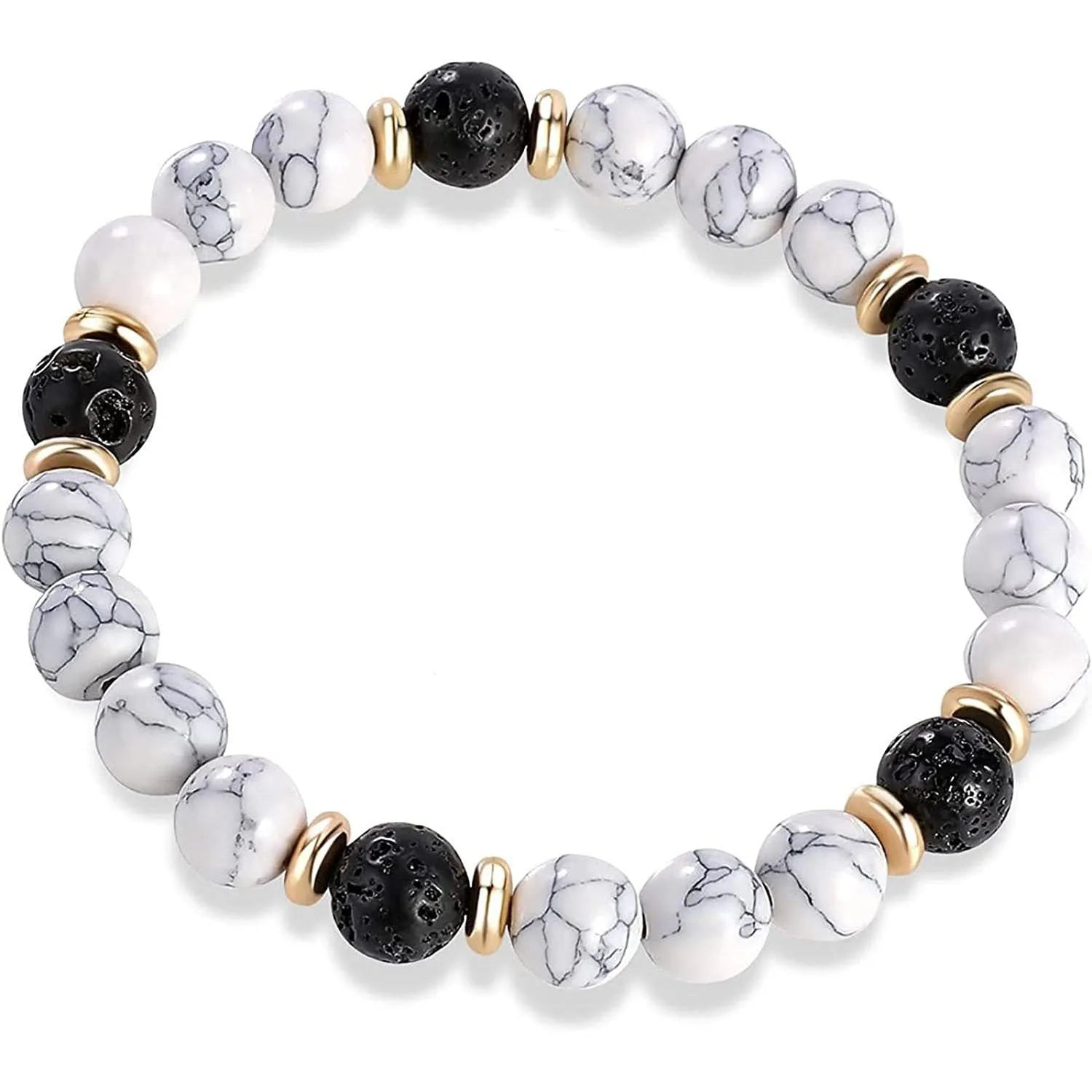 Handmade alloy charm bracelet with natural stone beads in colours like green tiger eye, blue stone, or black agate.