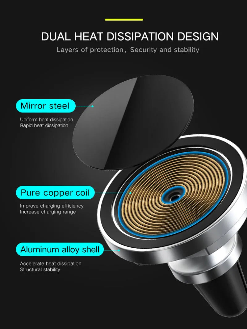 15W magnetic car wireless charger, silver rotating base bracket for iPhone 12 series and Android phones