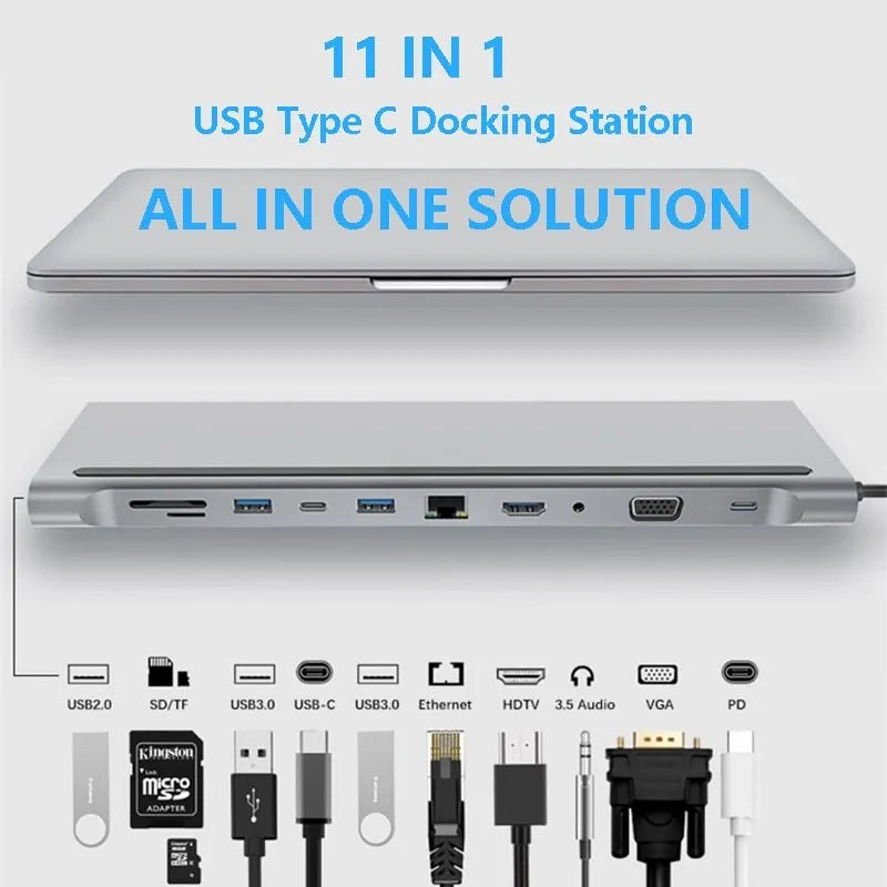 11-in-1 multifunctional laptop docking station hub expansion dock with eleven interfaces and Photo Color option