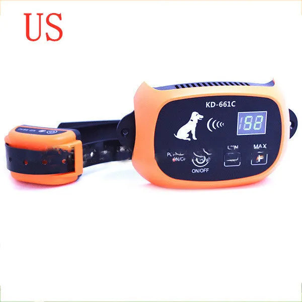 Wireless electronic dog fence with receiver collar, 500 metre range, shown in white or black.