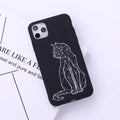 Animal line art painted TPU iPhone case showing graffiti-style cat, deer, horse, love, snake, and wolf designs on solid colour background