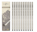 Professional charcoal pencil art set showing multiple hardness grades from 2H to EE with rolling charcoal and drawing wire components